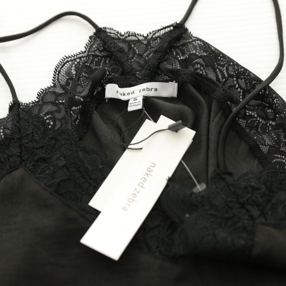 NWT Naked Zebra Black Lace Trim Satin Racerback Camisole Tank Top Womens S Y2K - Picture 5 of 6